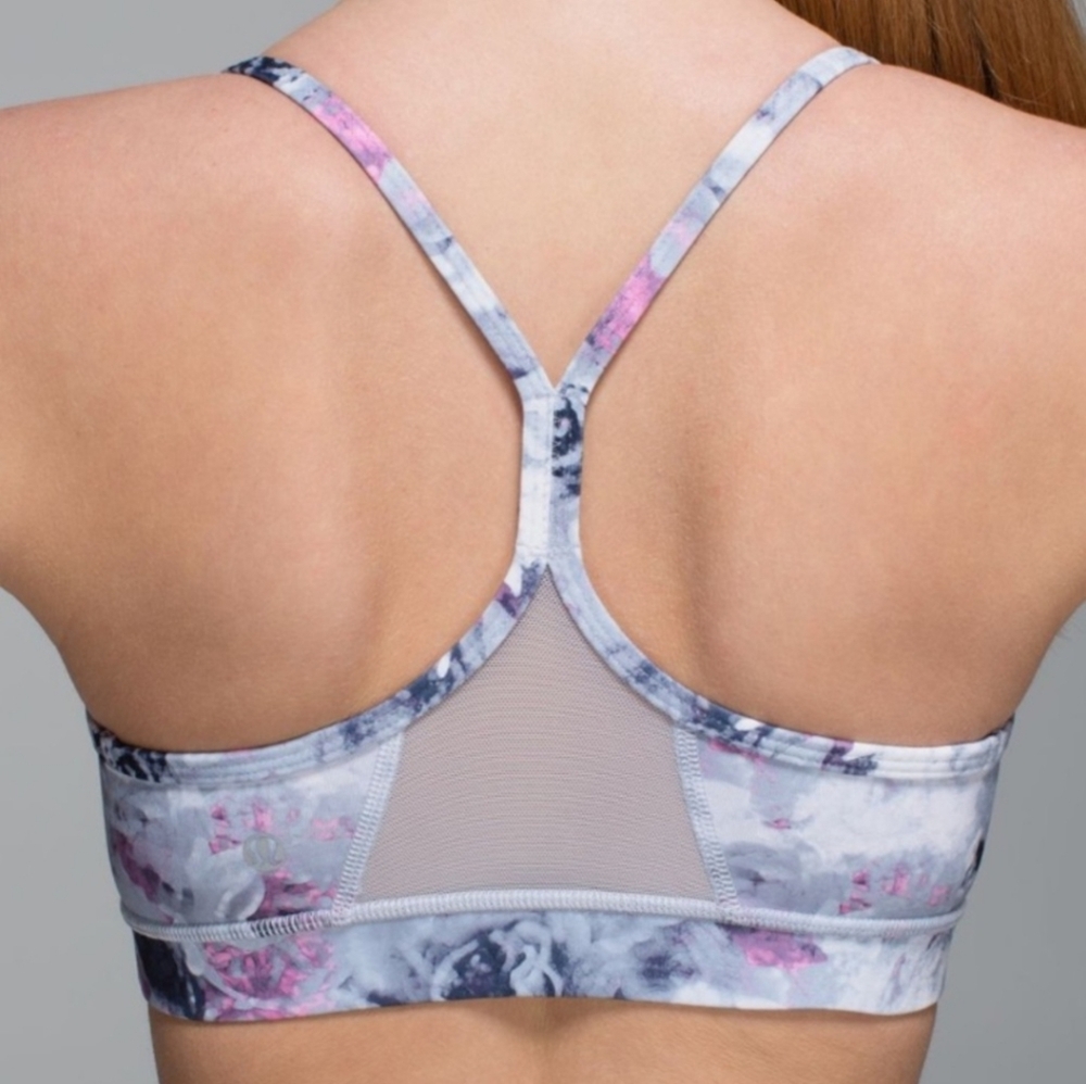 Lululemon Athletica 10 Power Y Sports Bra Gray & Pink Floral Sporty Yoga - Picture 3 of 13